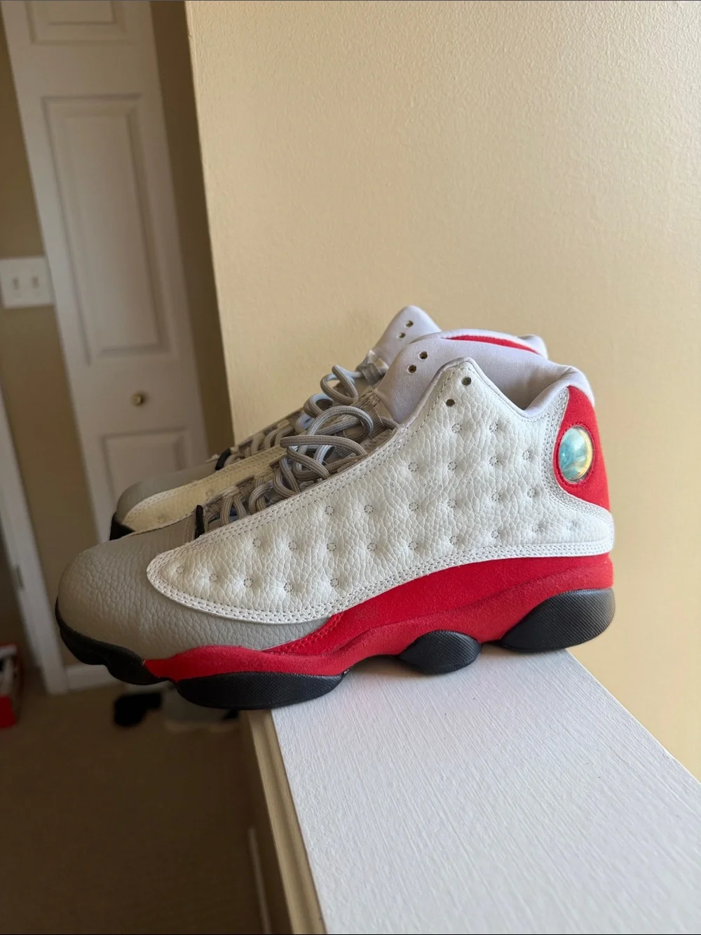 Air Jordan Retro 13 White and Red Basketball Shoes. (No box)